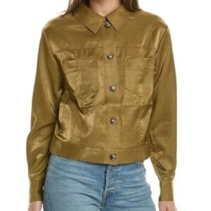 French Connection Metallic Gold Button-Front Jean Jacket